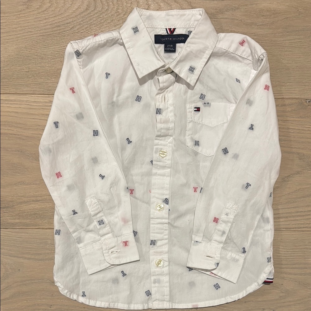 Tommy Hilfiger Boys' White Logo-Embroidered Long Sleeve Shirt